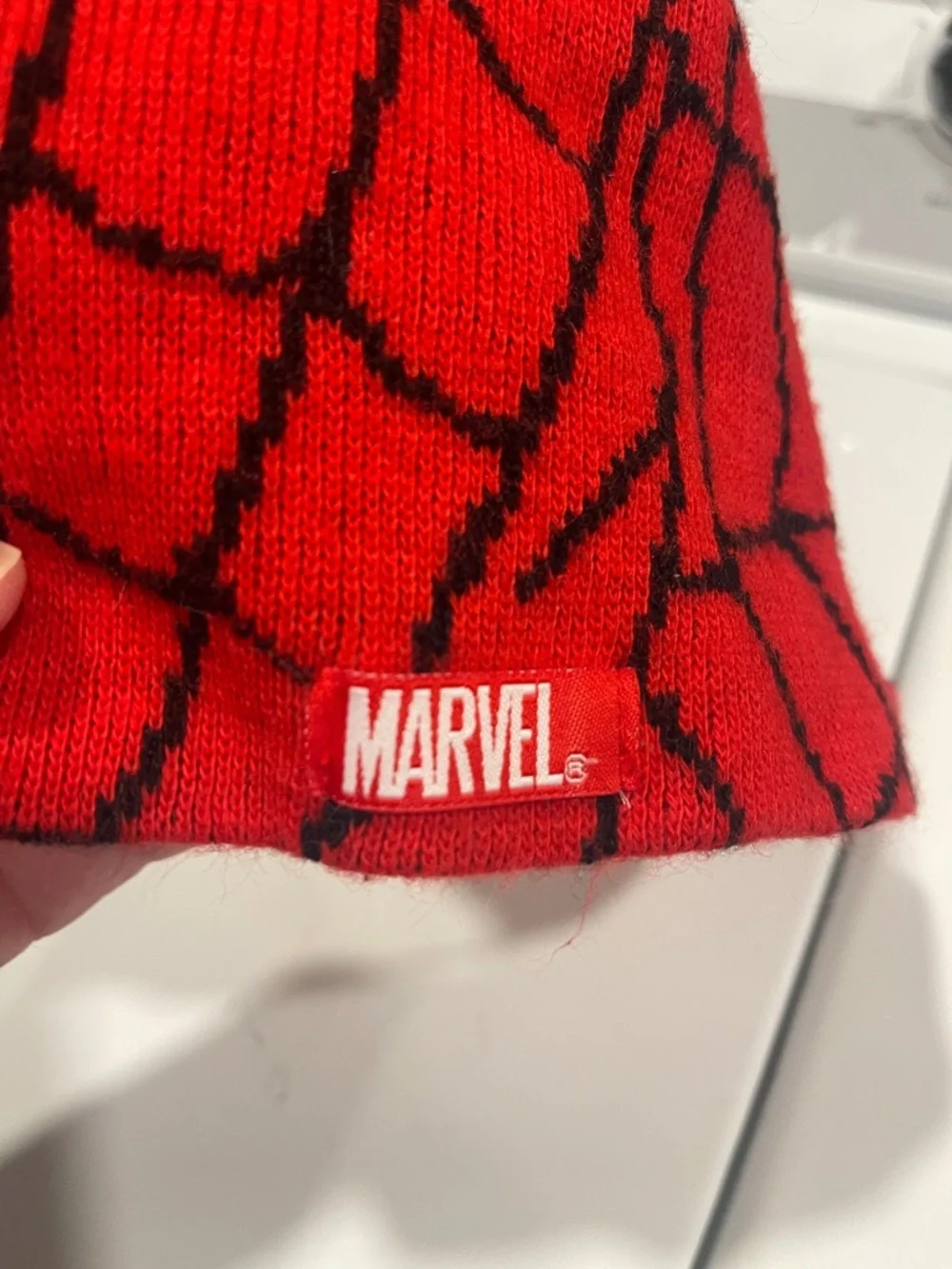 Marvel Red & Black Spider-Web Knit Beanie with Silver Eyes - Picture 2 of 4